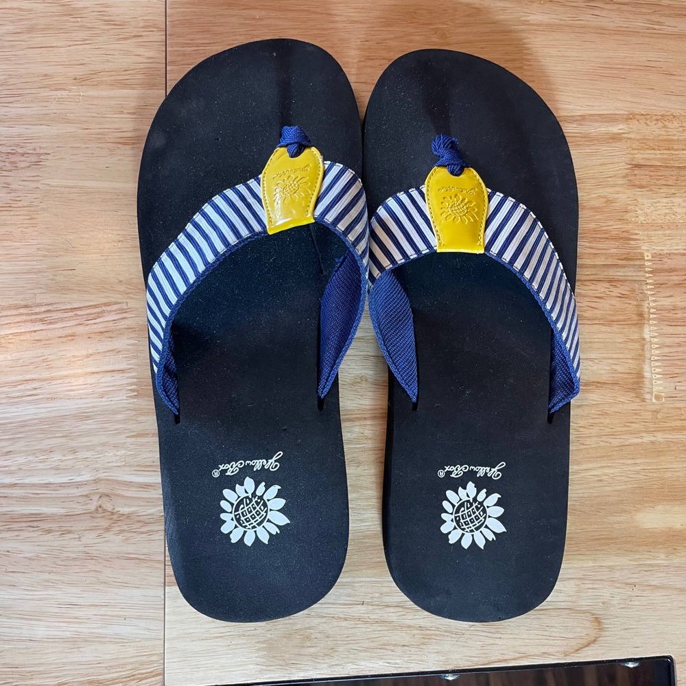 Yellow Box Womens Striped Nautical Flip Flop Sandals Blue White Yellow Sz 10 - Picture 3 of 5
